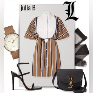 🤎Sacai (Like brand new) Belted paneled striped poplin and piqué mini dress